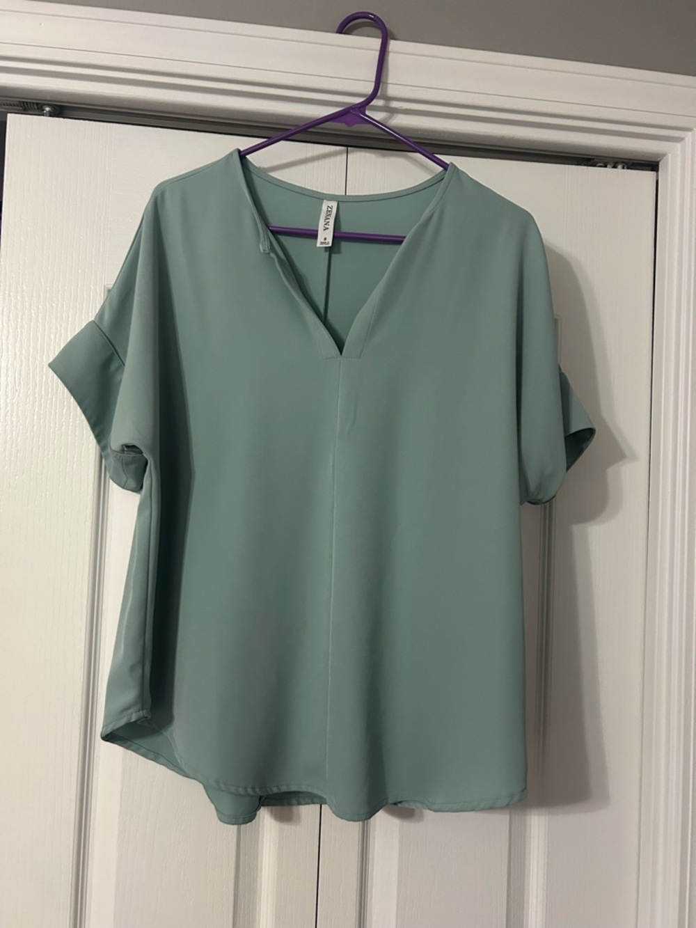 Zenana Outfitters Mint Green V-Neck Short Sleeve Blouse